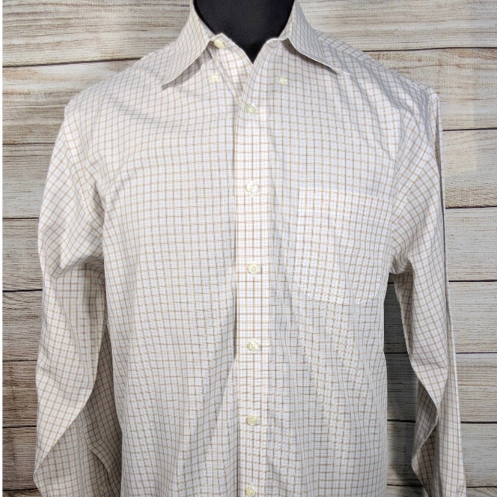 Brooks Brothers No Iron Brown White Plaid Large